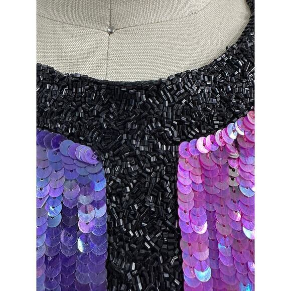 Stunning Neiman Marcus Bright Colorblock Sequin Dress Power Shoulders 1980s Sz S - Picture 6 of 8